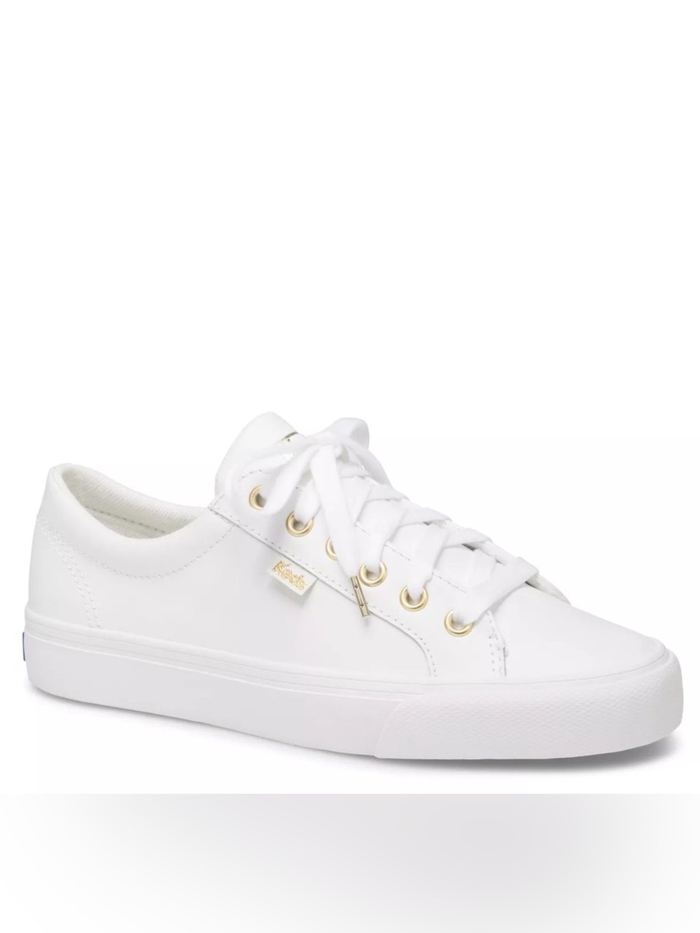 Keds Jump Kick Leather White Low-Top Lace-Up Sneaker with Gold Eyelets Size 9.5